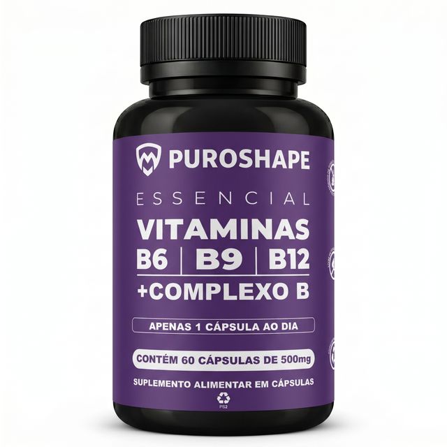 PUROSHAPE Vitaminas B6 B9 B12 + Complexo B, 60 cápsulas